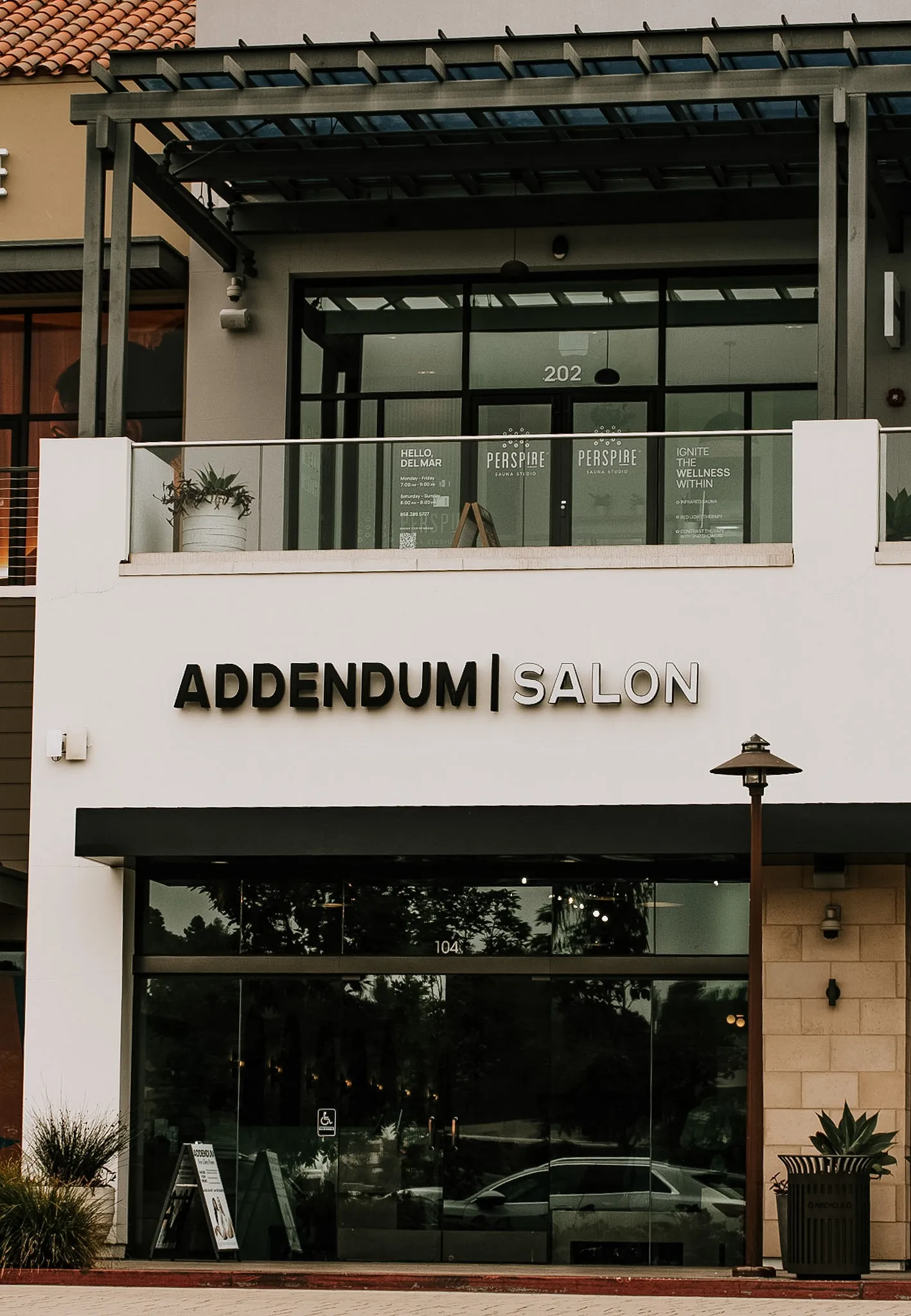 Two-story retail center exterior